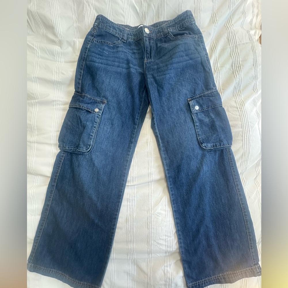 RSQ Dark Blue Flare Cargo Jeans